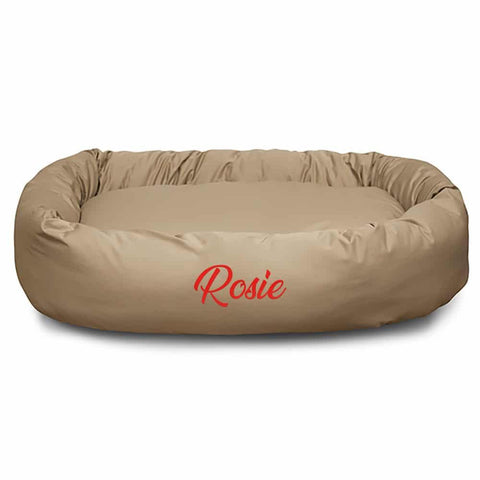 Personalized Poly Cotton Bagel Dog Bed – Durable Comfort – Handmade San Antonio TX | Made in USA Majestic Pet 