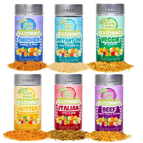 Kid’s Menu Seasoning Gift Set – 6-Pack XL Tins Family-Friendly Blends | Handcrafted in USA with Non-GMO Ingredients Gustus Vitae  Collections & Gift Sets