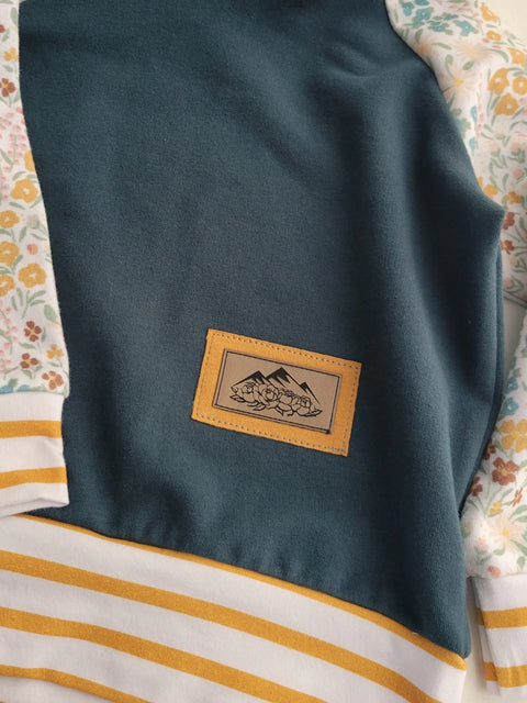 Kids Blue Gold Floral Hoodie - American Made Cotton Fabric Adventure Clothes Company  Kids Hoodie