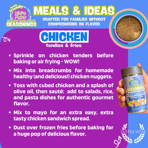 Kids Chicken Tendies and Fries Seasoning Mix 7.2oz – Made in USA Gustus Vitae  Gourmet Seasonings