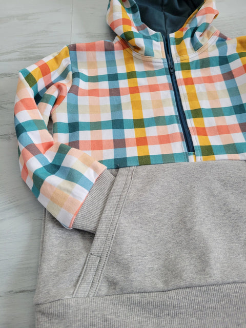 Kids Gray/Plaid Half Zip Adventure Clothes Company  Kids Hoodie