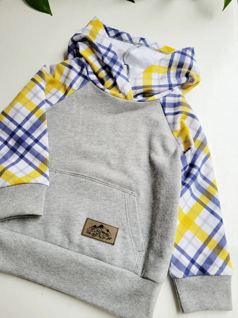 Kids Grey Plaid Hoodie - American Made Cotton Fabric Adventure Clothes Company  Kids Hoodie