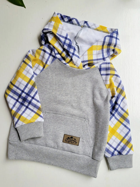 Kids Grey Plaid Hoodie - American Made Cotton Fabric Adventure Clothes Company  Kids Hoodie