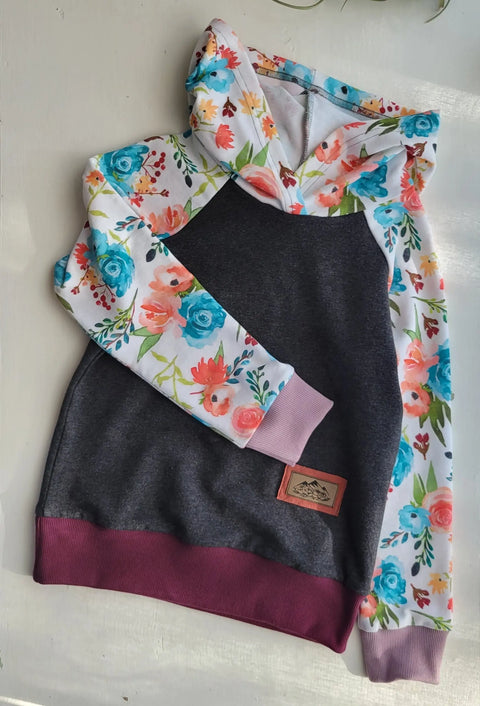 Kids Hoodie - Bright Floral, Dark Grey Adventure Clothes Company  Kids Hoodie