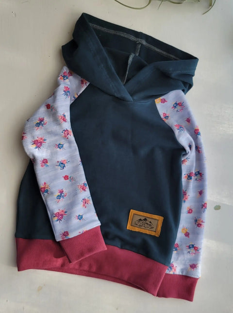 Kids Hoodie- Dark Blue, Mini Floral Stripe Adventure Clothes Company  Kids Hoodie
