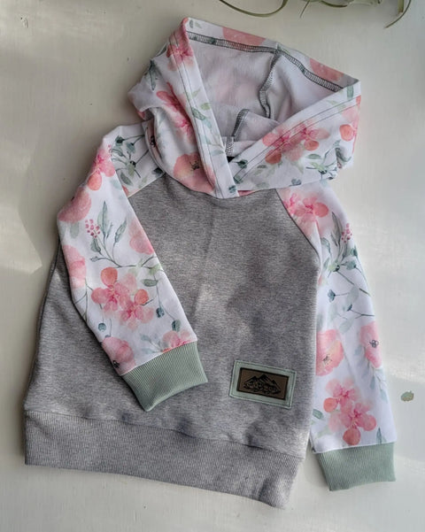 Kids Hoodie- Light Grey, Coral Floral Adventure Clothes Company  Kids Hoodie
