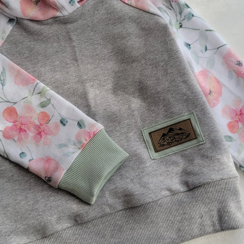 Kids Hoodie- Light Grey, Coral Floral Adventure Clothes Company  Kids Hoodie
