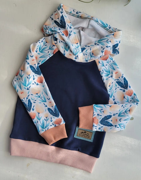Kids Hoodie- Navy, Blue Floral Adventure Clothes Company  Kids Hoodie