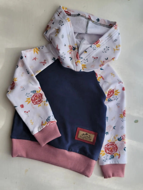 Kids Hoodie- Navy, Red Floral Adventure Clothes Company  Kids Hoodie