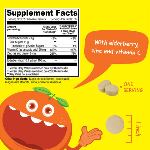 Kids Immune Support Chewable Vitamins with Elderberry and Zinc – 120 Count – Vitaworks | Made in USA VitaWorks  Chewable