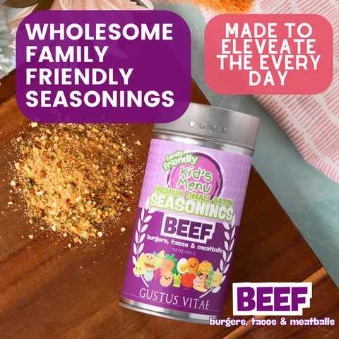 Kids Menu Beef Seasoning 7.5oz – Family Friendly Spice Blend | Made in USA Gustus Vitae  Gourmet Seasonings