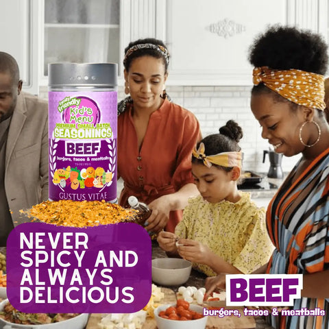 Kids Menu Beef Seasoning 7.5oz – Family Friendly Spice Blend | Made in USA Gustus Vitae  Gourmet Seasonings