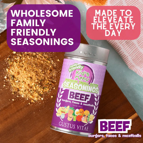 Kids Menu Beef Seasoning 7.5oz – Family Friendly Spice Blend | Made in USA Gustus Vitae  Gourmet Seasonings