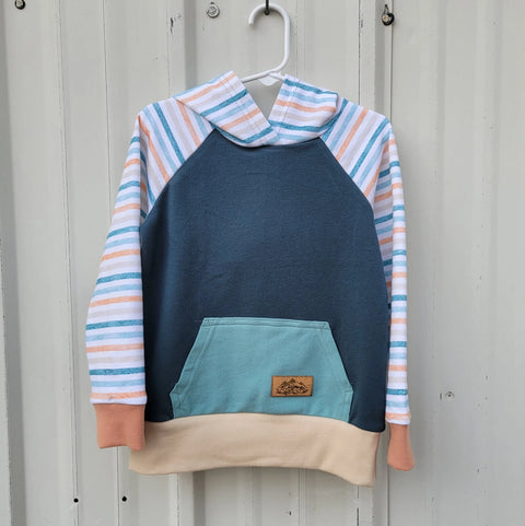 Kids Mid-Weight French Terry Hoodie – Colorful Stripe Sleeves with Kangaroo Pocket | Made in USA Apparel Adventure Clothes Company  Kids Hoodie