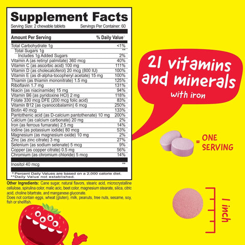 Kids Multivitamin Chewables 120 Count – Complete Body Health Supplement for Children | Made in USA VitaWorks  Chewable
