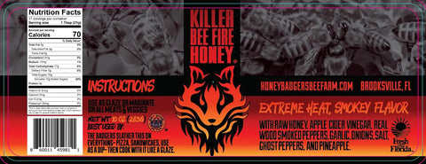 Killer Bee Fiery Hot Honey Sauce – All Natural Spicy Honey Glaze with Bhut Jolokia Peppers | Made in USA Honey Badgers Bee Farm  Hot Honey