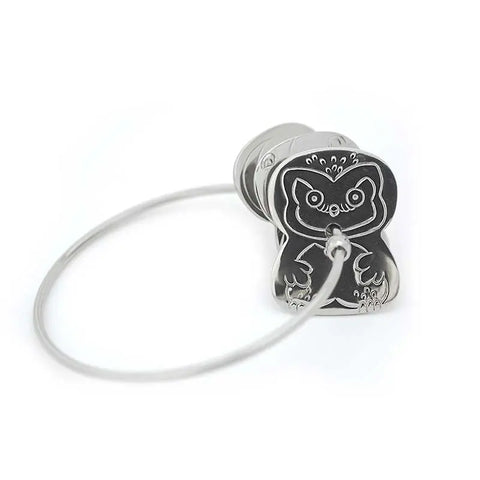 The Kleynimals Stainless Steel Rattle by Kleynimals is a cute, eco-friendly baby gift for new parents—featuring an animal charm with large eyes and a round face on a looped wire key ring.