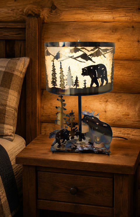 Rustic Bear Table Lamp – Handmade Woodland Decor with Heat-Applied Finish | Made in USA Knights Home Decor  item