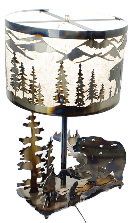 Rustic Bear Table Lamp – Handmade Woodland Decor with Heat-Applied Finish | Made in USA Knights Home Decor  item