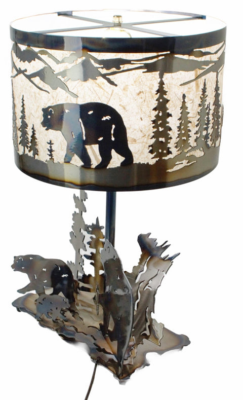Rustic Bear Table Lamp – Handmade Woodland Decor with Heat-Applied Finish | Made in USA Knights Home Decor  item