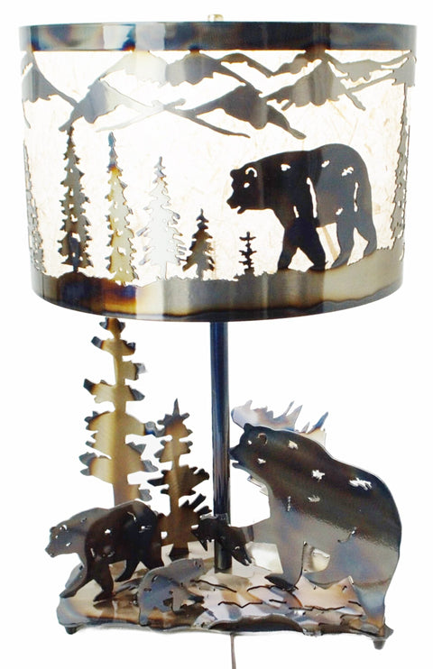 Rustic Bear Table Lamp – Handmade Woodland Decor with Heat-Applied Finish | Made in USA Knights Home Decor  item