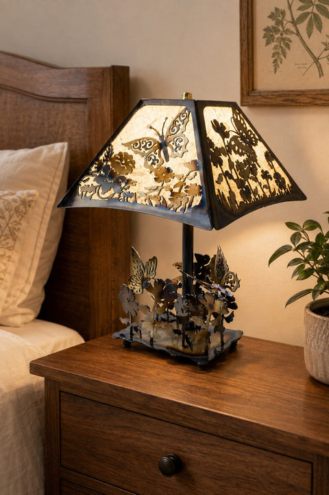 Handcrafted Butterfly Table Lamp – Artistic Metalwork Decor | Unique Warm Glow | Made in USA Knights Home Decor  item