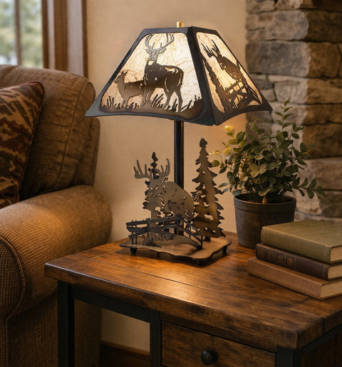 Rustic Deer Jumping Fence Accent Lamp – Handmade Metal Base Table Light | Made in USA Knights Home Decor  item