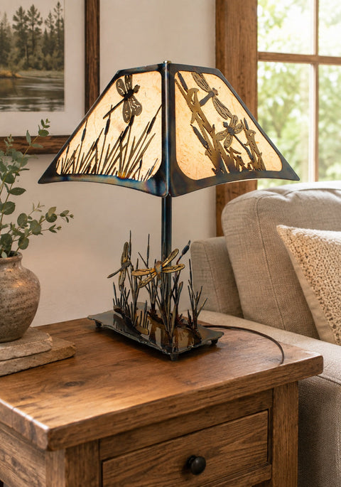 Handcrafted Dragonfly Table Lamp – Artistic Ambient Lighting Accent | Made in USA – Unique Decor Knights Home Decor  item