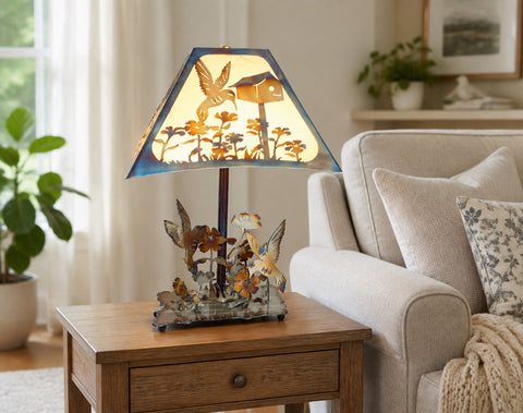 Handcrafted Hummingbird Table Lamp – Metal Floral Accent Lighting | Made in USA Artisan Decor Knights Home Decor  item