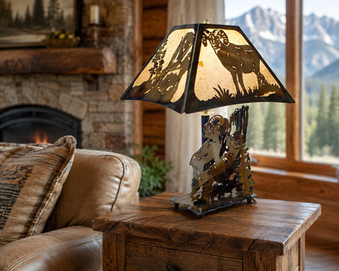 Rustic Mountain Sheep Table Lamp – Handcrafted American Accent Lighting | Made in USA Knights Home Decor  item