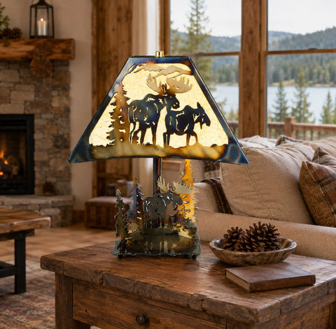 Handcrafted Moose Table Lamp – Rustic Heat-Colored Finish – Made In USA | Home Accent Lighting Knights Home Decor  item