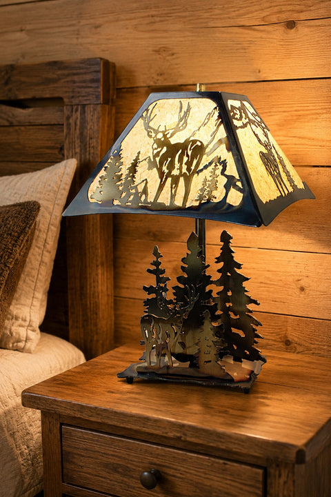 Rustic Deer Silhouette Table Lamp – Handcrafted Forest Theme Lighting | Made in USA Knights Home Decor  item
