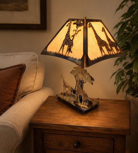 Hand-Forged Giraffe Table Lamp – Rustic Metal Wildlife Decor – Unique Heated Finish | Made in USA Knights Home Decor  item