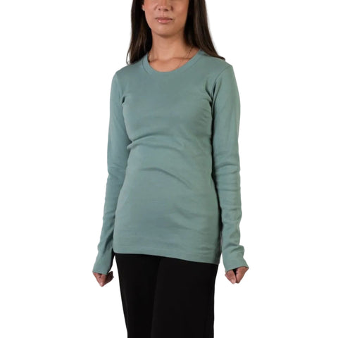 Women's Organic Cotton Long Sleeve Crewneck Tee – Fitted Baby Rib Fabric | Made in USA Spiritex | Sustainable Apparel  Women's Tees & Tanks