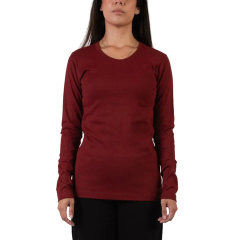 Women's Organic Cotton Long Sleeve Crewneck Tee – Fitted Baby Rib Fabric | Made in USA Spiritex | Sustainable Apparel  Women's Tees & Tanks
