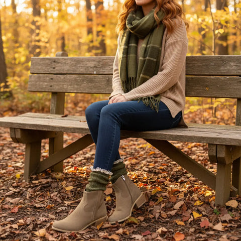 Lace Knit Slouch Socks for Ankle Boots – Olive Tweed Knit | Made in USA Catherine Cole  lace slouch socks