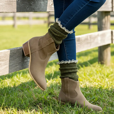 Lace Knit Slouch Socks for Ankle Boots – Olive Tweed Knit | Made in USA Catherine Cole  lace slouch socks