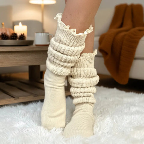 Lace Trimmed Cotton Slouch Socks – Soft Natural Comfort | Made in USA Catherine Cole  socks