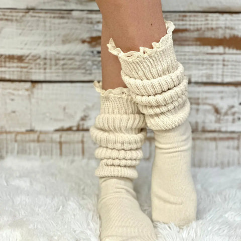 Lace Trimmed Cotton Slouch Socks – Soft Natural Comfort | Made in USA Catherine Cole  socks