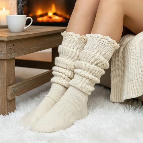 Lace Trimmed Cotton Slouch Socks – Soft Natural Comfort | Made in USA Catherine Cole  socks