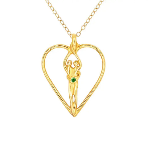 Large 14kt Gold Overlay Heart Necklace – 18 Inch Chain – Emerald CZ Charm | Made in USA Symbol of Love Jewelry