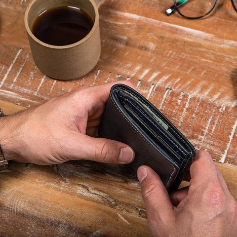 Large Black Full Grain Leather Billfold Wallet – Casupo | Handmade in USA CASUPO  Large Bifold