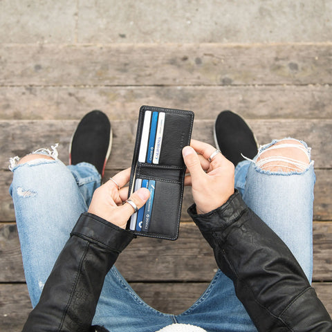 Large Black Full Grain Leather Billfold Wallet – Casupo | Handmade in USA CASUPO  Large Bifold