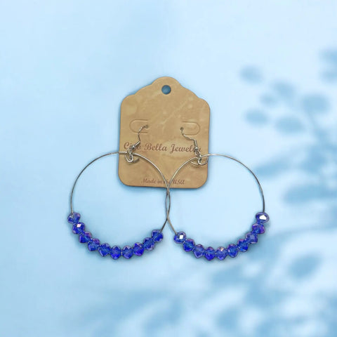Large Blue Crystal Hoop Earrings – 3 Inch Statement Jewelry by Michelle Marie Boutique | Made in USA Michelle Marie Boutique  Earrings