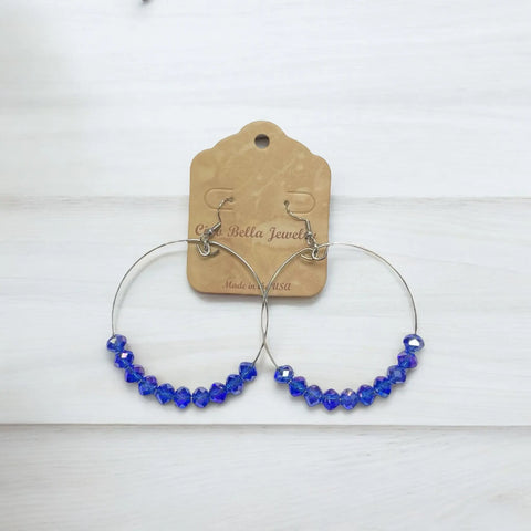 Large Blue Crystal Hoop Earrings – 3 Inch Statement Jewelry by Michelle Marie Boutique | Made in USA Michelle Marie Boutique  Earrings