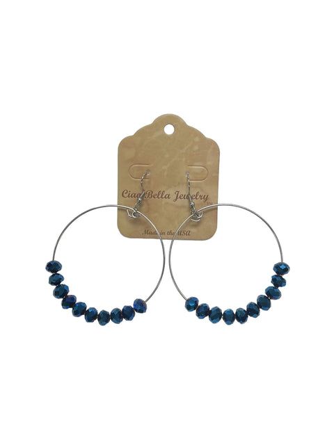 Large Blue Crystal Hoop Earrings – 3 Inch Statement Jewelry by Michelle Marie Boutique | Made in USA Michelle Marie Boutique  Earrings