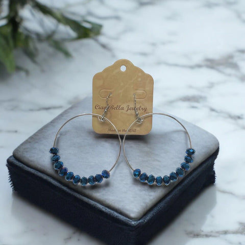 Large Blue Crystal Hoop Earrings – 3 Inch Statement Jewelry by Michelle Marie Boutique | Made in USA Michelle Marie Boutique  Earrings
