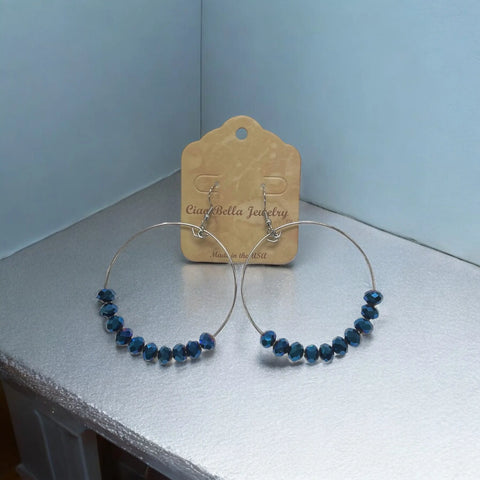 Large Blue Crystal Hoop Earrings – 3 Inch Statement Jewelry by Michelle Marie Boutique | Made in USA Michelle Marie Boutique  Earrings