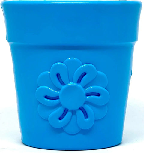 The SodaPup Large Flower Pot Durable PUP-X Rubber ECup Treat Dispenser & Enrichment Toy, featuring a raised flower design, is perfect for dog enrichment and shown against a plain white background.