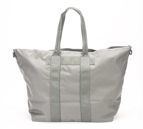 The MIS Super Tote Bag - Foliage is a large gray Cordura Nylon bag with two sturdy handles, vertical front straps, and a 40L capacity, shown against a plain white background.